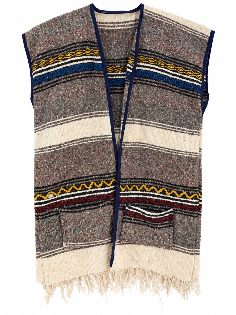 Sleeveless Knit Vest in Cream and Gray with Multicolor Stripes